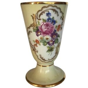 Limoges Antique French Porcelain Gilt Edged Hand Painted Floral Goblet